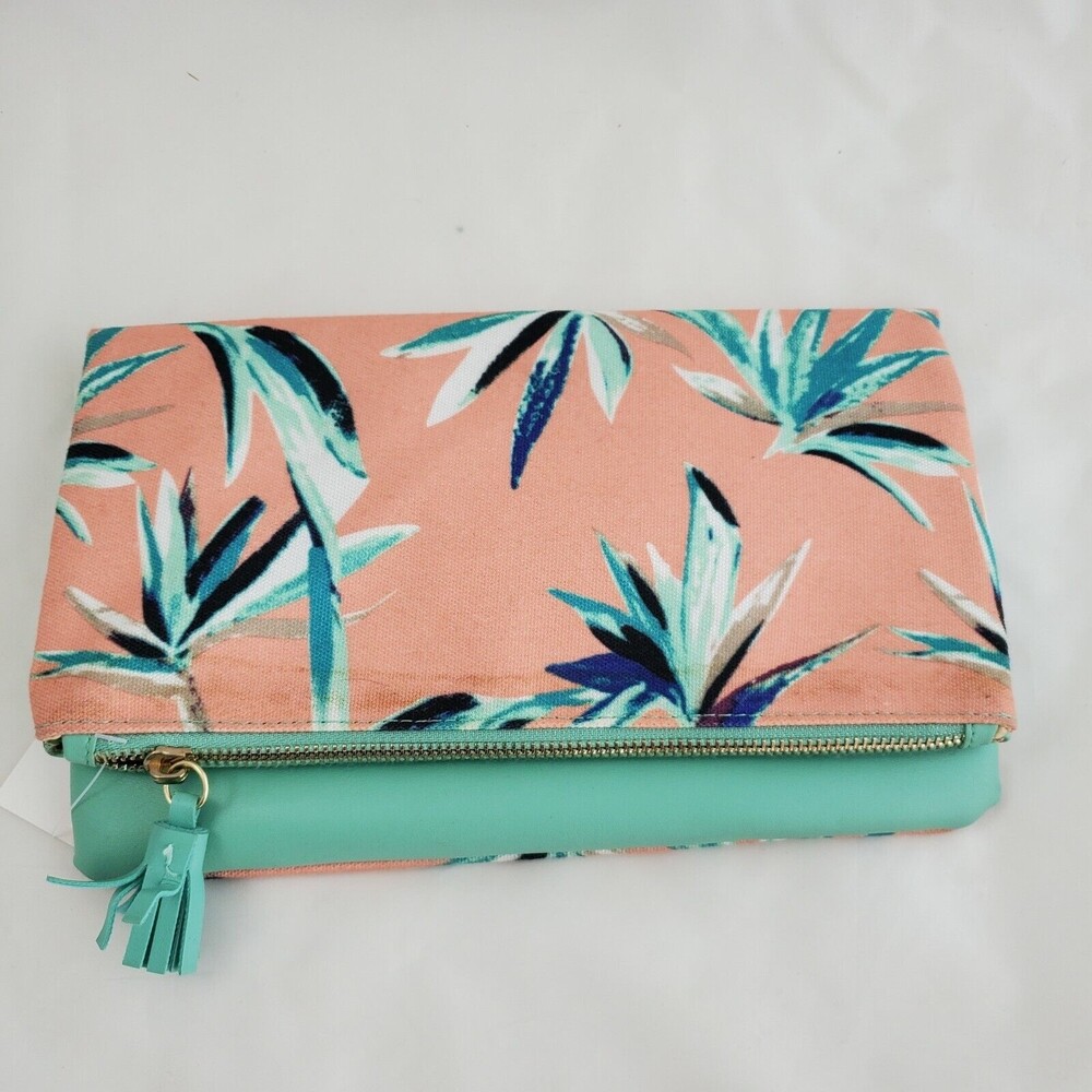 Rachel Pally Envelope Clutch Bag Tropical Floral Fold Over Green Summer Island